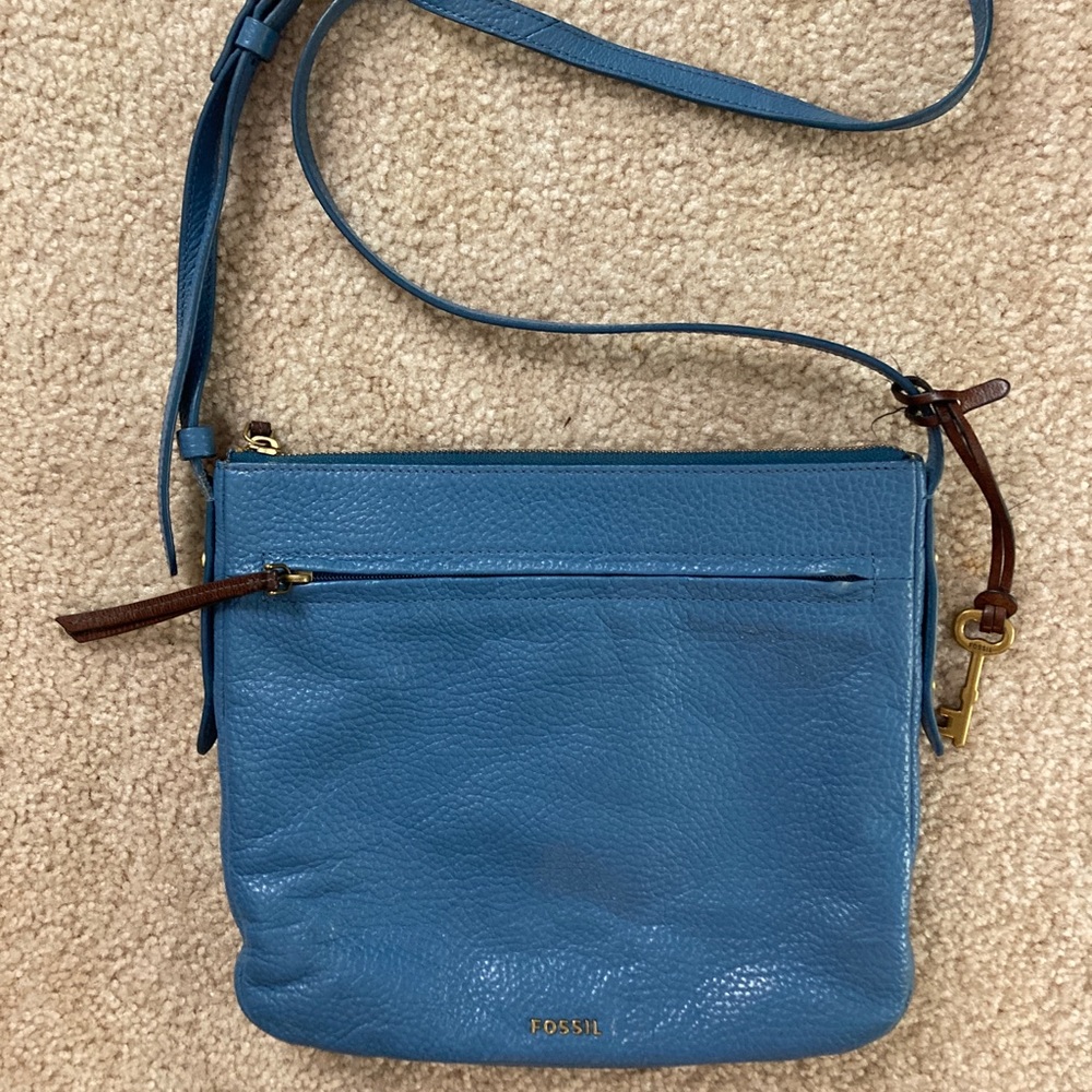 Fossil Blue Crossbody Bag with Gold Colored Hardware